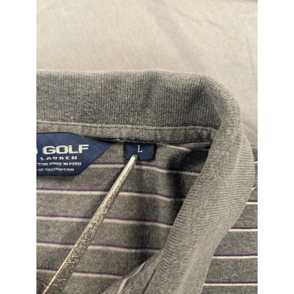Ralph Lauren Polo Shirt Men's Large Gray Striped Golf Pima Cotton Short Sleeve